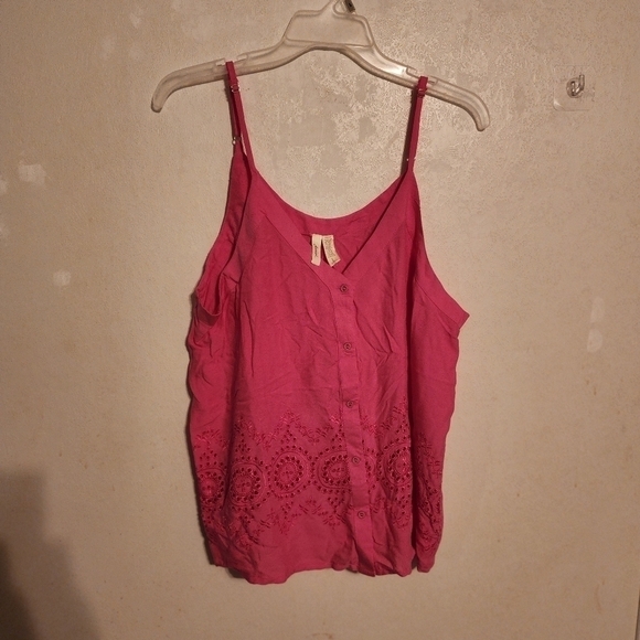 Marisol Pink Eyelet Button Down Rayon Cami Size L NWT - Picture 1 of 9